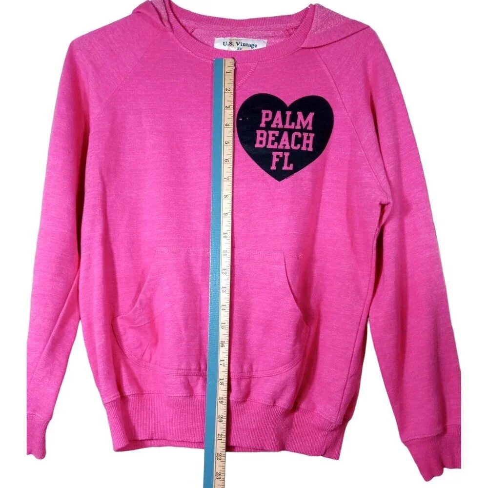 U.S. Vintage by Exist Palm Beach FL Hot Pink/Black Heart Womens Hooded Sweatshir